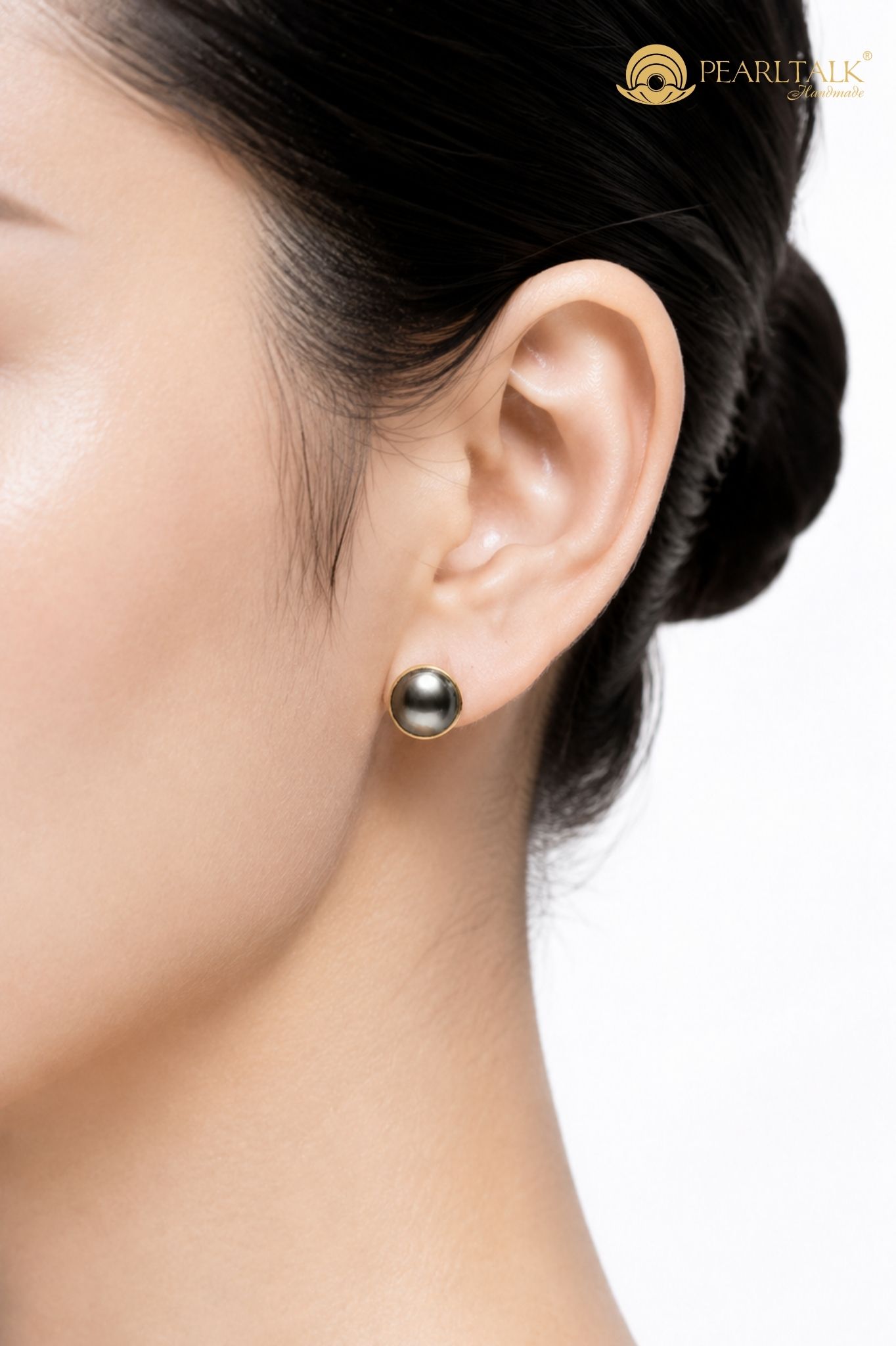 BÔNG TAI NGỌC TRAI ĐEN BÁN NGUYỆT 9MM